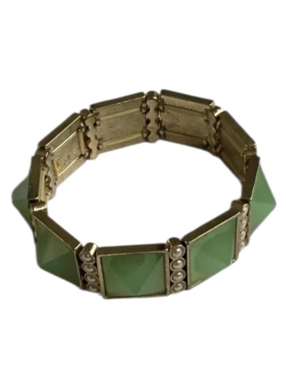 Vintage Green Lucite Pyramid Faux Pearl Stretch Bracelet - Picture 4 of 8